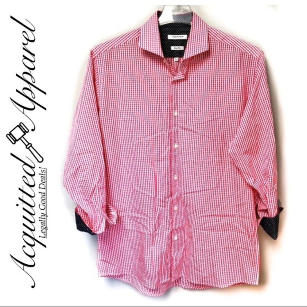 Isaac Mizrahi Men's Pink Gingham Slim Fit Shirt